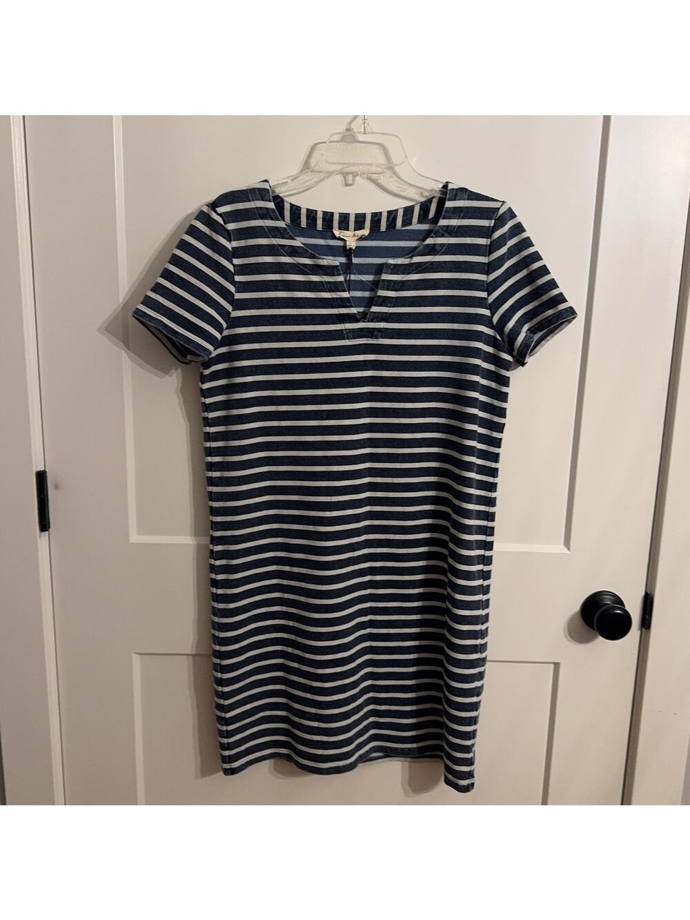 Jane And Delancey Dress Sz S Blue Striped Cotton Blend T Shirt Shift Nautical